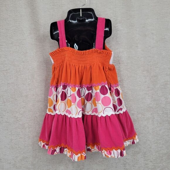 Beaux Et Belles Smocked Lollipop Corduroy Orange Pink Colorful Girls Dress - Picture 4 of 10